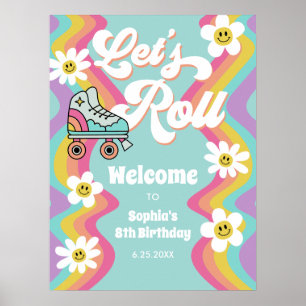 Retro Roller Skating Rainbow Birthday Poster