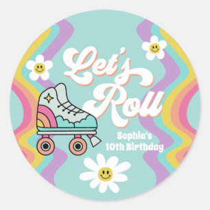 Retro Roller Skating Rainbow Birthday Stickers