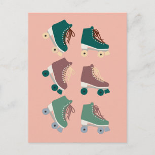 Retro Rollerskates Green Pink Postcard