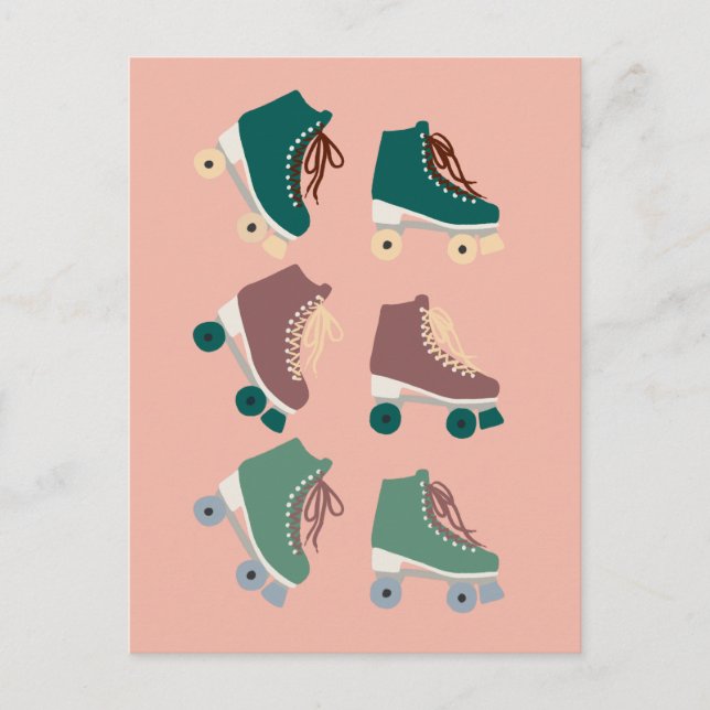 Retro Rollerskates Green Pink Postcard (Front)