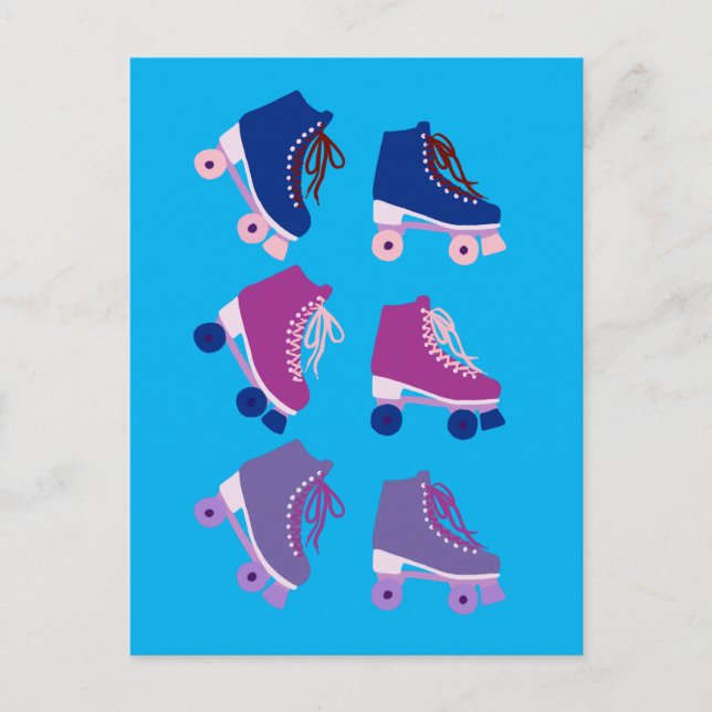 Retro Rollerskates Purple Pink Blue Pattern Postcard (Front)