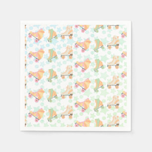 Retro Rollerskating Birthday Skates Stars Pastel Napkin