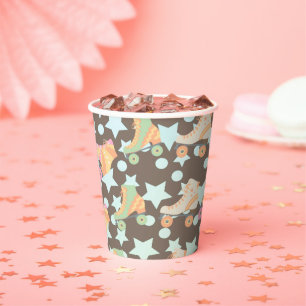 Retro Rollerskating Birthday Skates Stars Pattern Paper Cups