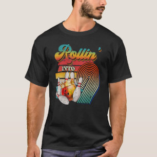 Retro Rollin Into 9 Bowling Birthday Party 9th Bir T-Shirt