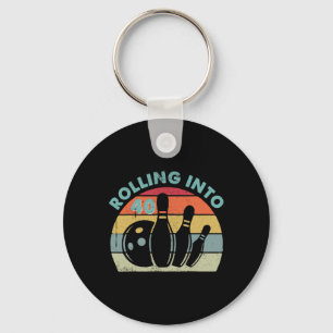 Retro Rolling In To 40 Vintage Bowling Bowler 40th Key Ring