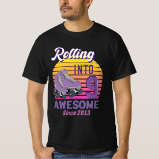 retro Rolling Into 9 Since 2013 Roller Skate 5th T-Shirt