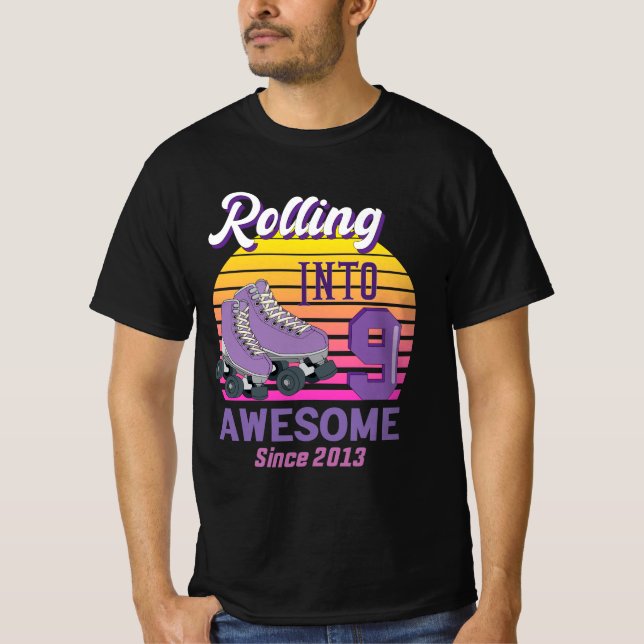 retro Rolling Into 9 Since 2013 Roller Skate 5th  T-Shirt (Front)