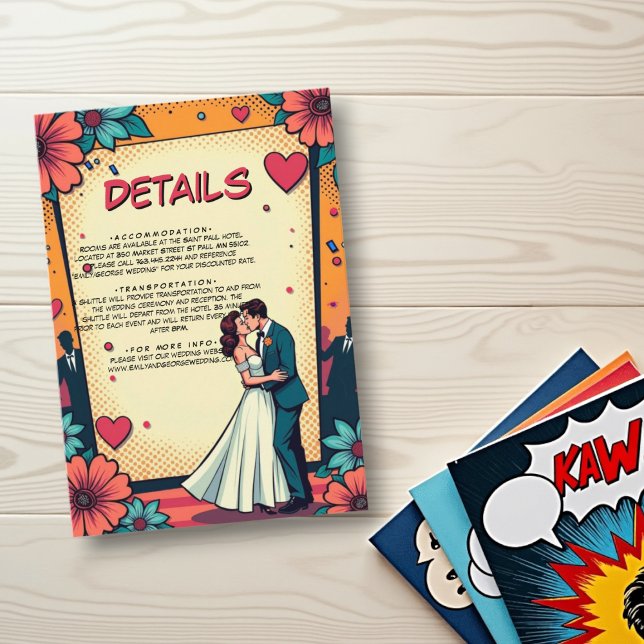 Retro Romantic Bride and Groom Comic Book Wedding Enclosure Card (Creator Uploaded)