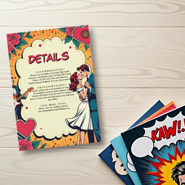Retro Romantic Bride and Groom Comic Style Wedding Enclosure Card (Creator Uploaded)