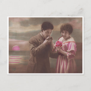 Retro Romantic Couple at Moonrise Postcard