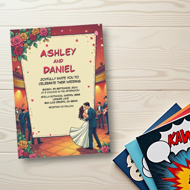Retro Romantic Couple Comic Book Style Wedding Invitation (Creator Uploaded)
