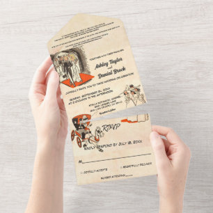 Retro Romantic Couple Comic Themed Wedding All In One Invitation