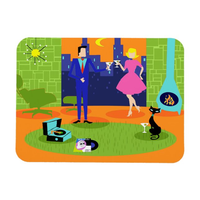 Retro Romantic Evening Couple Flexible Magnet (Horizontal)