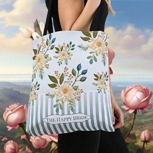 Retro Romantic Floral Bridal Tote Bag