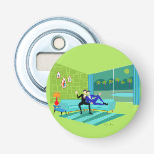 Retro Romantic Gay Couple Button Bottle Opener