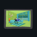 Retro Romantic Gay Couple Trifold Wallet<br><div class="desc">This Retro Romantic Gay Couple Trifold Nylon Wallet design is simply fabulous! The 1960s style, minimalist art design features an attractive couple enjoying a romantic evening. They are snuggled up on their beautiful, modern turquoise sectional, in their Palm Springs home. The sophisticated, lime green room prominently features a sloped green stone...</div>