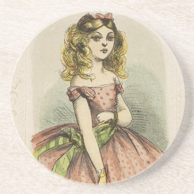 Retro Romantic Valentine's Day Card, 19th century Coaster (Front)