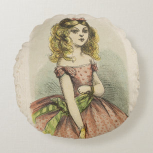Retro Romantic Valentine's Day Card, 19th century Round Cushion