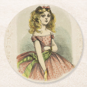 Retro Romantic Valentine's Day Card, 19th century Round Paper Coaster