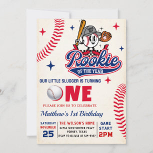 Retro Rookie Baseball 1st Birthday Photo Invitation