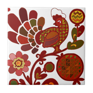 Retro Rooster 60s Mod Style Orange and Red Print Tile