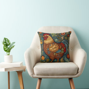 Retro rooster boho chic country chicken  cushion
