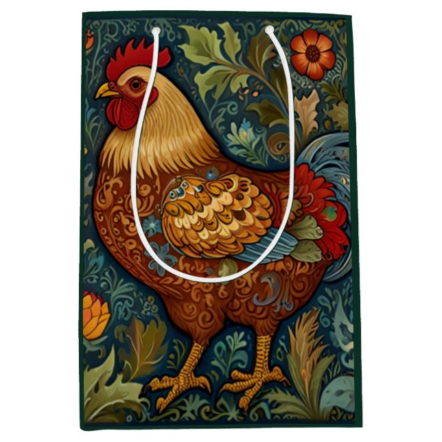 Retro rooster boho chic country chicken  medium gift bag (Front)
