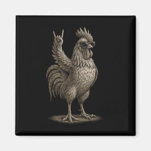 Retro Rooster Rock Music Funny Gifts Men Women Boy Magnet