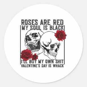 Retro Rose Are Red My Soul Is Black Skeleton Anti  Classic Round Sticker