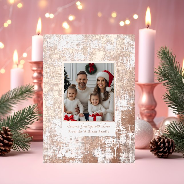 Retro Rose Gold Foil Christmas Card Pink Texture (Creator Uploaded)