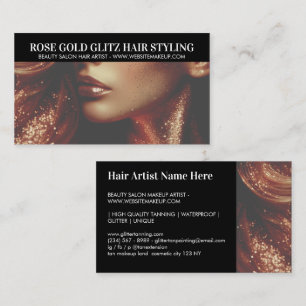 Retro Rose Gold Glit Hair Stylist Artist Photo Business Card