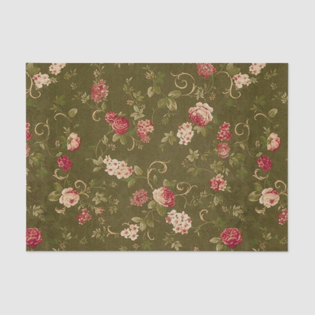 Retro rose & olive pattern tissue paper (Front)