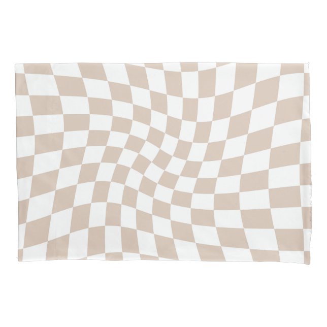 Retro Rose Sand Pink Pastel Warped Chequerboard Pillowcase (Front-Left)