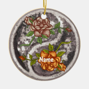 Retro Roses Yin Yang Ceramic Tree Decoration
