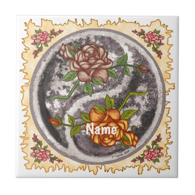 Retro Roses Yin Yang Tile (Front)