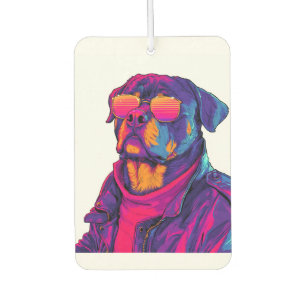 Retro Rottweiler � 80s Neon Vibe Dog Car Air Freshener
