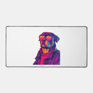 Retro Rottweiler � 80s Neon Vibe Dog Desk Mat