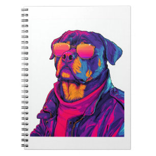 Retro Rottweiler � 80s Neon Vibe Dog Notebook