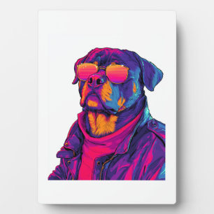 Retro Rottweiler � 80s Neon Vibe Dog Plaque