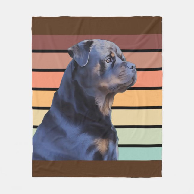 Retro Rottweiler Fleece Blanket (Front)