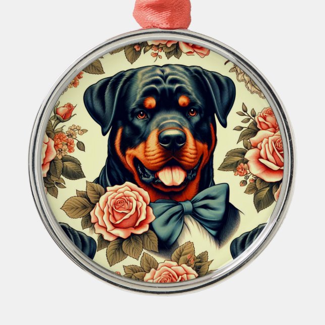 Retro Rottweiler Illustration Metal Tree Decoration (Front)
