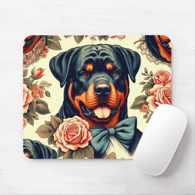 Retro Rottweiler Illustration Mouse Pad (With Mouse)