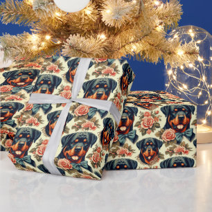 Retro Rottweiler Illustration Wrapping Paper