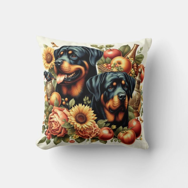 Retro Rottweiler Painting Cushion (Front)