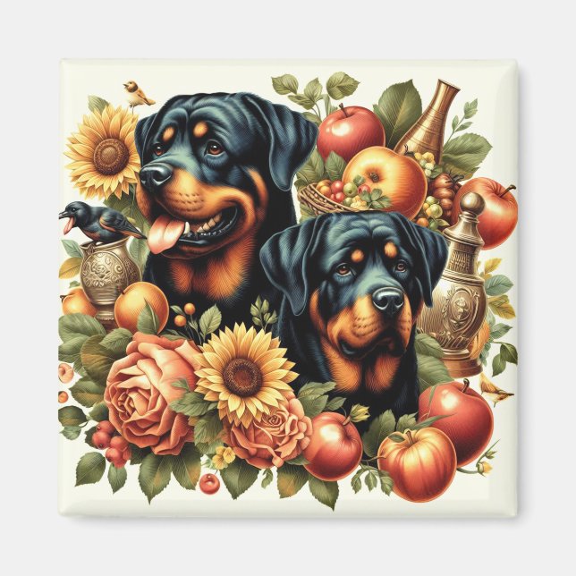 Retro Rottweiler Painting Magnet (Front)