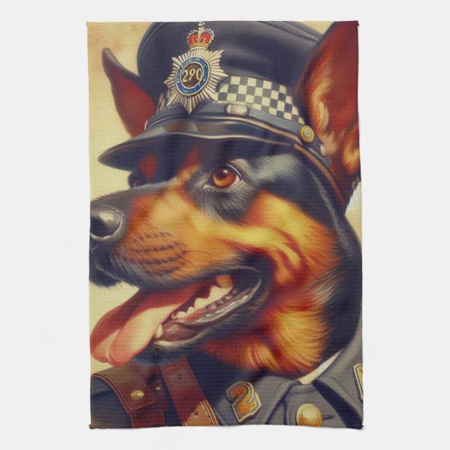 Retro Rottweiler Painting Tea Towel (Vertical)