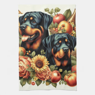 Retro Rottweiler Painting Tea Towel