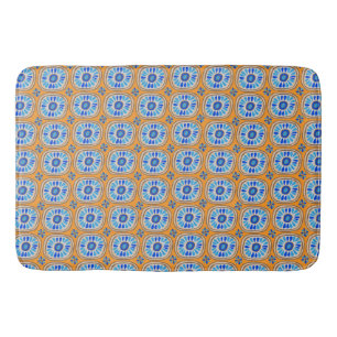 Retro Round Tiles Mexico Daisy Pattern Blue Orange Bath Mat