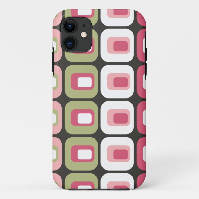 Retro rounded rectangles pink green grey skin Case-Mate iPhone case (Back)