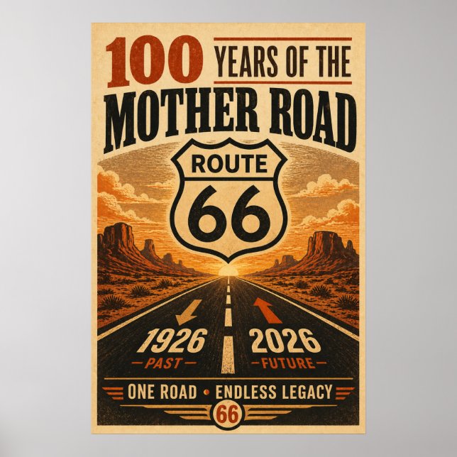  Retro Route 66 Centennial Sunset Monument Poster (Front)